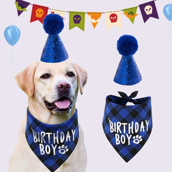 Dog Birthday Bandana Happy Birthday Hat, Party Accessory Bib - Image 2