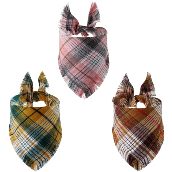 Dog Bandanas Classic Buffalo Plaid Tassel Scarf for Small Medium Large Dogs