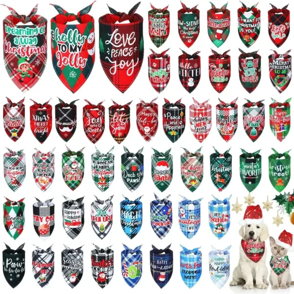 Dog Bandanas Christmas Plaid Bulk Scarf Pet Costume Accessories