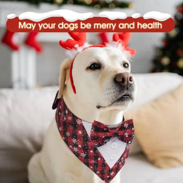 Dog Bandanas Plaid Tuxedo with Bow Tie for Wedding & Christmas - Image 4