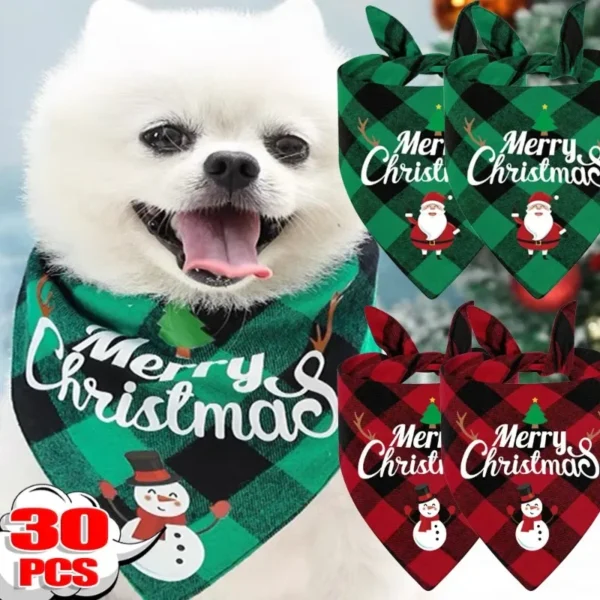 30/1PCS Dog Bandanas Cotton Triangular Scarf for Xmas Party