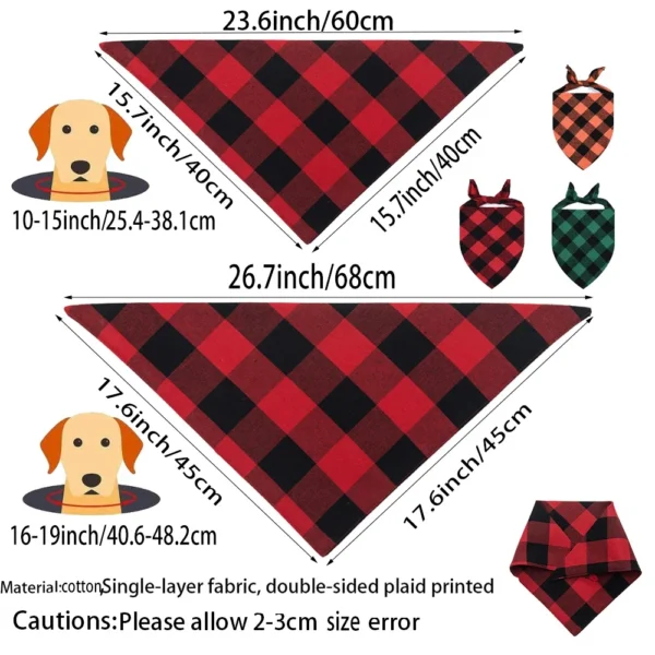 Dog Bandanas 2PCS Merry Christmas Plaid Scarf for Pets Accessories - Image 2