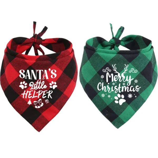Dog Bandanas 2PCS Merry Christmas Plaid Scarf for Pets Accessories