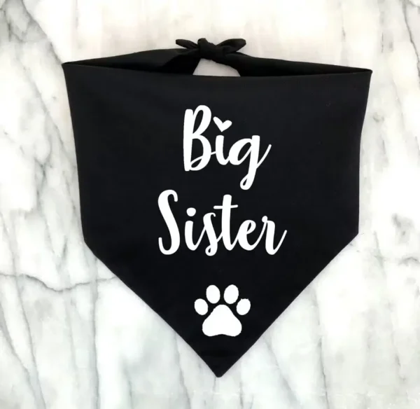 Dog Bandanas Baby Reveal Big Brother Sister Black White Scarf - Image 3