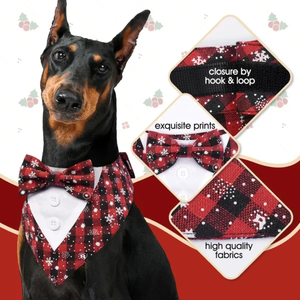 Dog Bandanas Plaid Tuxedo with Bow Tie for Wedding & Christmas - Image 2