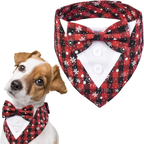 Dog Bandanas Plaid Tuxedo with Bow Tie for Wedding & Christmas