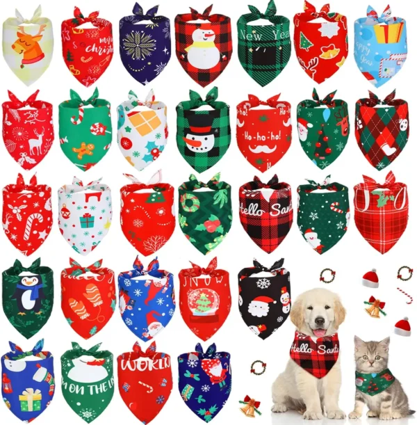 Dog Bandanas Christmas Bulk 30pcs Holiday Pet Bibs Scarf